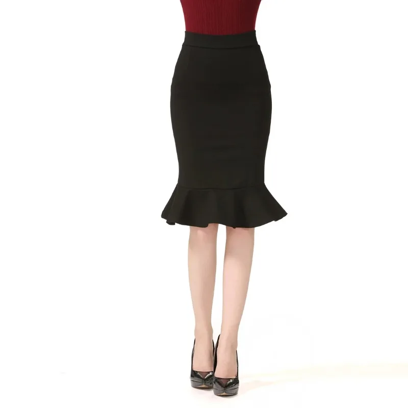 Female New Lotus Leaf Pack Hip Fish Skirt High Waist Sexy Stretch One Step Skirt