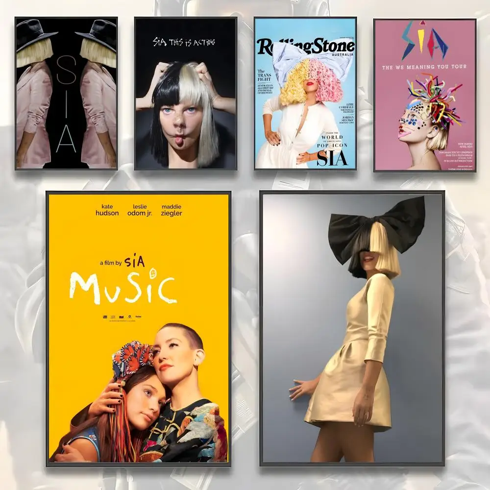 Pôster de Sia, cantora pop, arte em HD, adesivo de parede à prova d'água, decoração estética para casa, sala de estar, quarto, bar