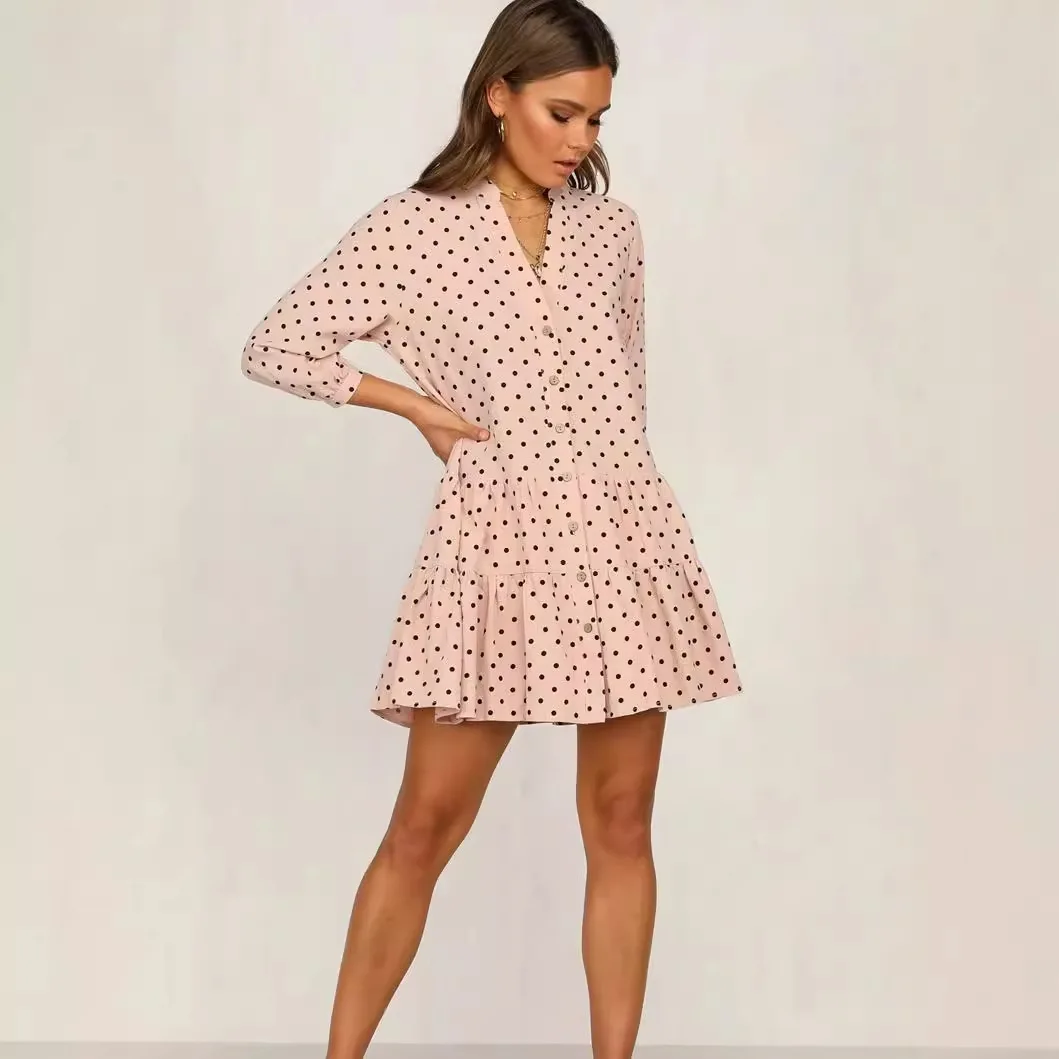 الخريف الشتاء البولكا نقطة كشكش تنحنح V Ne Dr المرأة Faion طباعة تنورة طويلة Sve الدراجات مناسبة ماكسي الدكتور