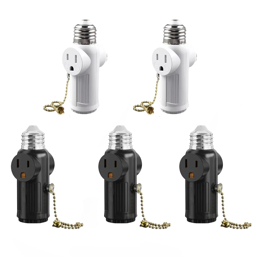 

5pcs White Black US Power Plug To E26 To US Bulb Adapter Lamp Holder Base Socket Light Pull Chain Switch America Conversion