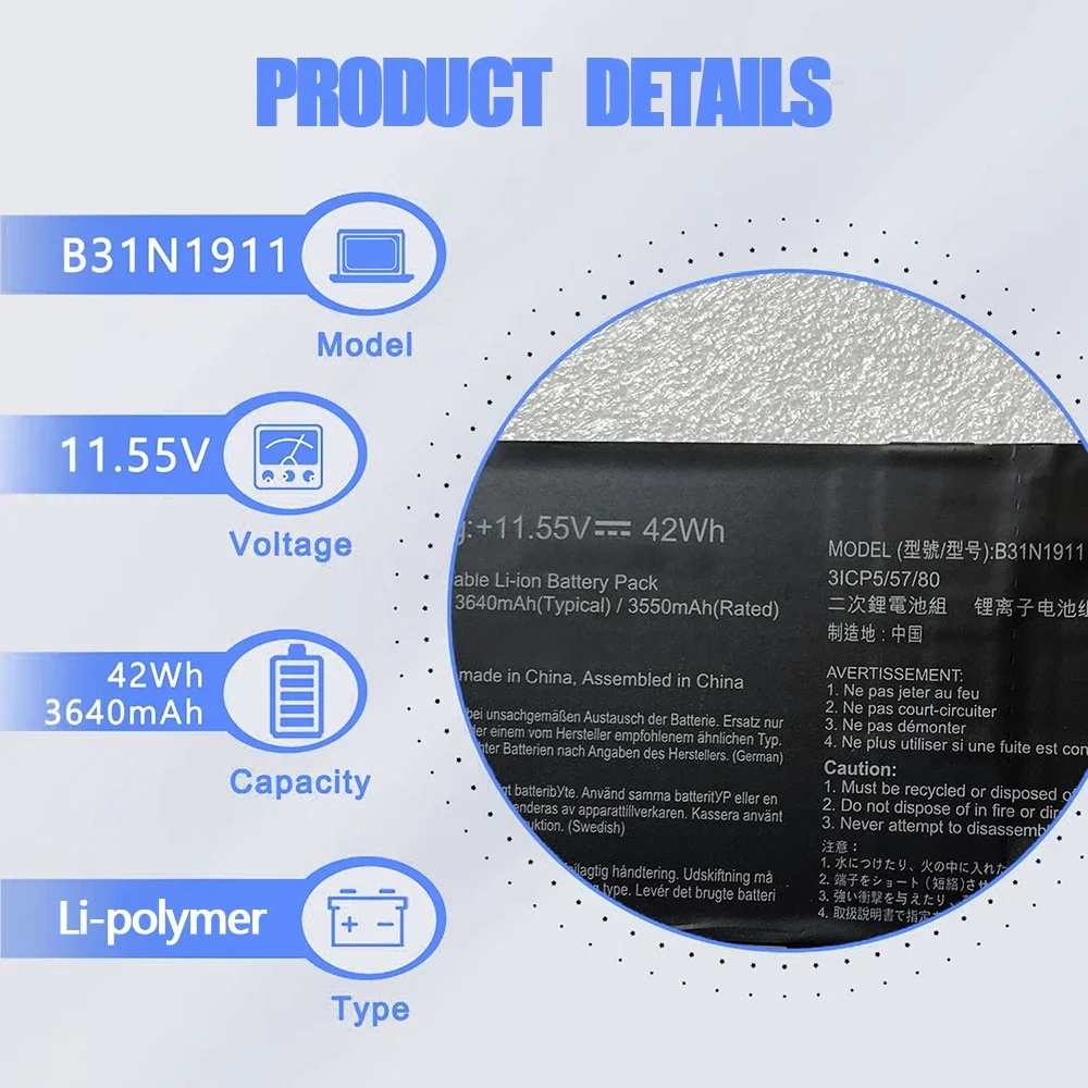 SKOWER B31N1911 Battery For ASUS Vivobook Flip 14 TM420 A413 K413 M413 S413 X421 M3400QA Redolbook14 X1502Z V4050E/F C31N1911