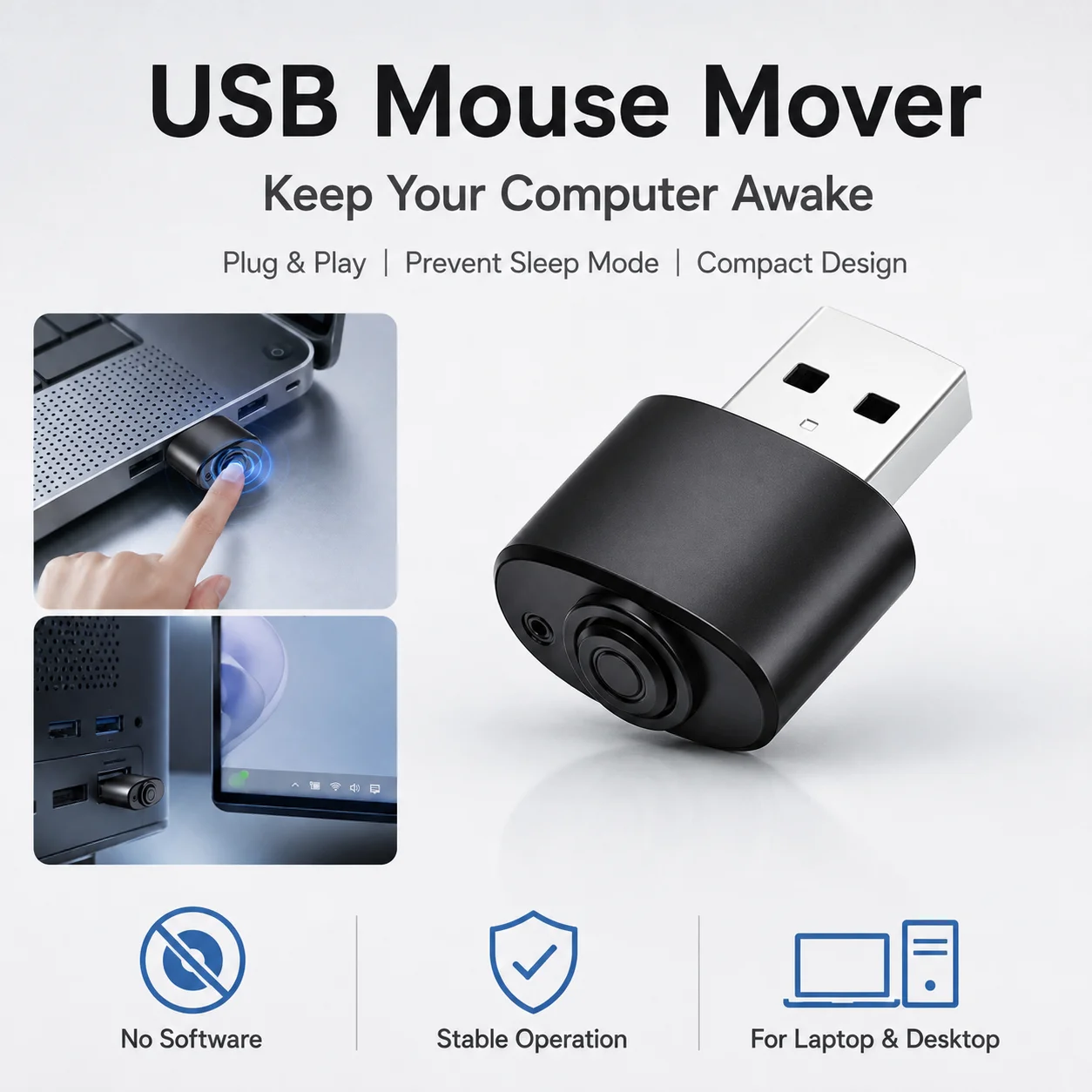 USB Mouse Jiggler Anti Sleep Device Keep Computer Awake Mouse Mover No Software Needed Auto Cursor Mover for PC Laptop