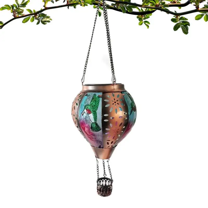 Solar Hot Air Balloon Hummingbird Butterfly LED Outdoor Lights Flame Appearance Hanging Lantern Colorful Decorative Lights