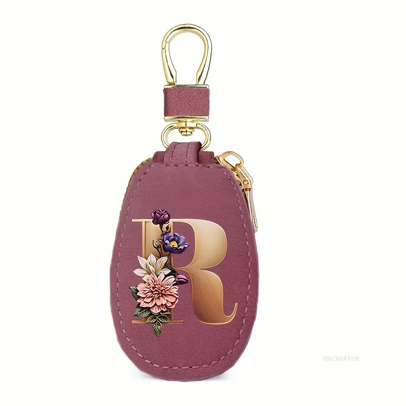 Matte rosafarbene, unisex 26-Buchstaben-Münzbörse, Autoschlüssel-Geschenkset, PU-Leder-Autoschlüsseltasche – Detail 22