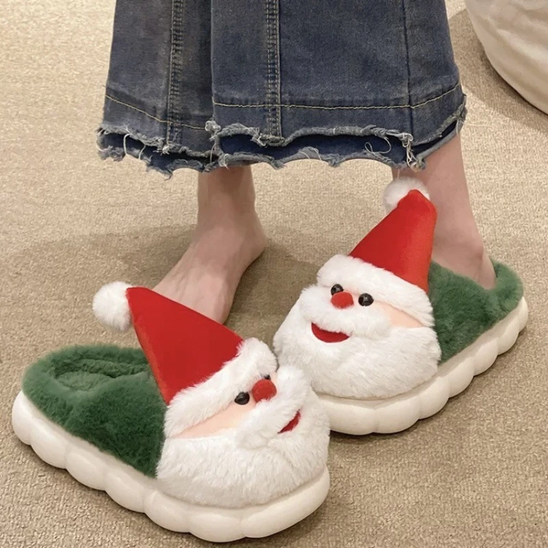 2024 New Arrival Winter Christmas Santa Claus Slippers For Women Men Warm Plush Cute Cartoon Couples Indoor House Floor Slides