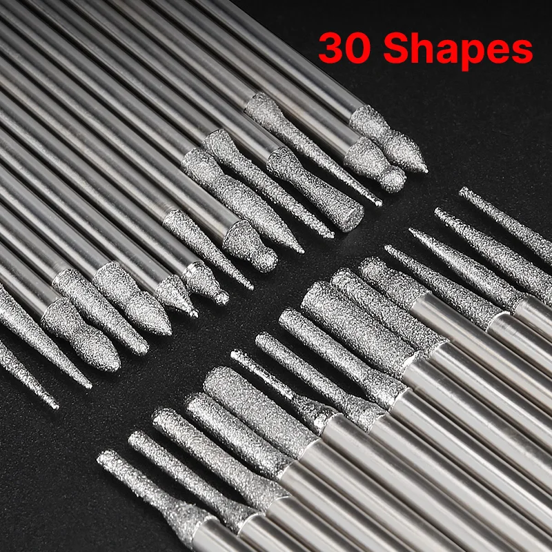 30 قطعة مجموعة لدغ الماس لأداة دوارة طحن النقش نحت تلميع بت للزجاج اليشم حجر المعادن مع صندوق تخزين