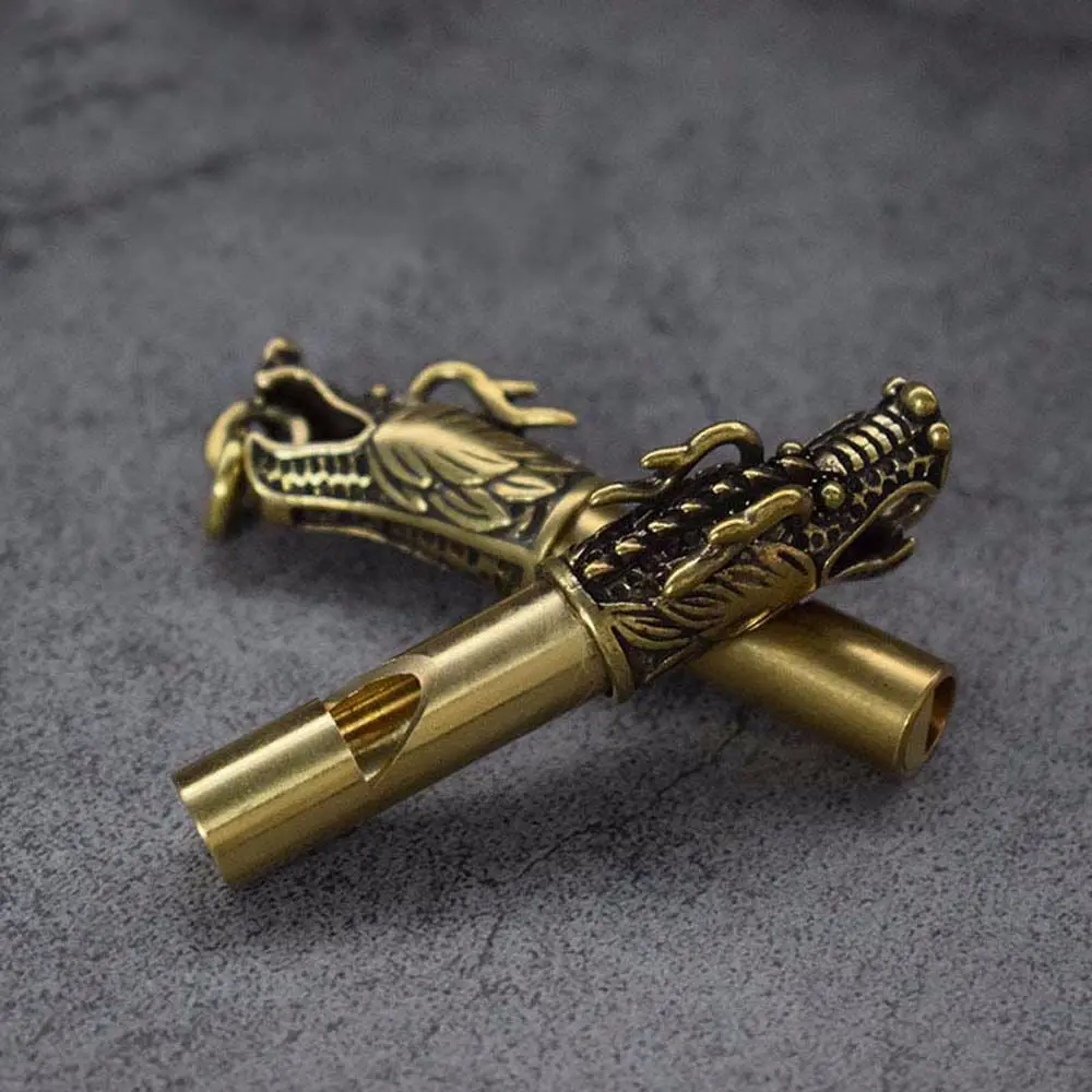 Handmade Brass Dragon Head Whistle Car Keys Chains Pendants Men Women Outdoor Survival Tools Whistles Necklaces Keychains Charm