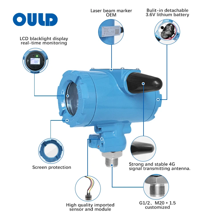 OULD PT-W20 ZigBee, NB-IoT, LORA Wireless Pressure Transmitter with LCD Display for Water Oil Gas