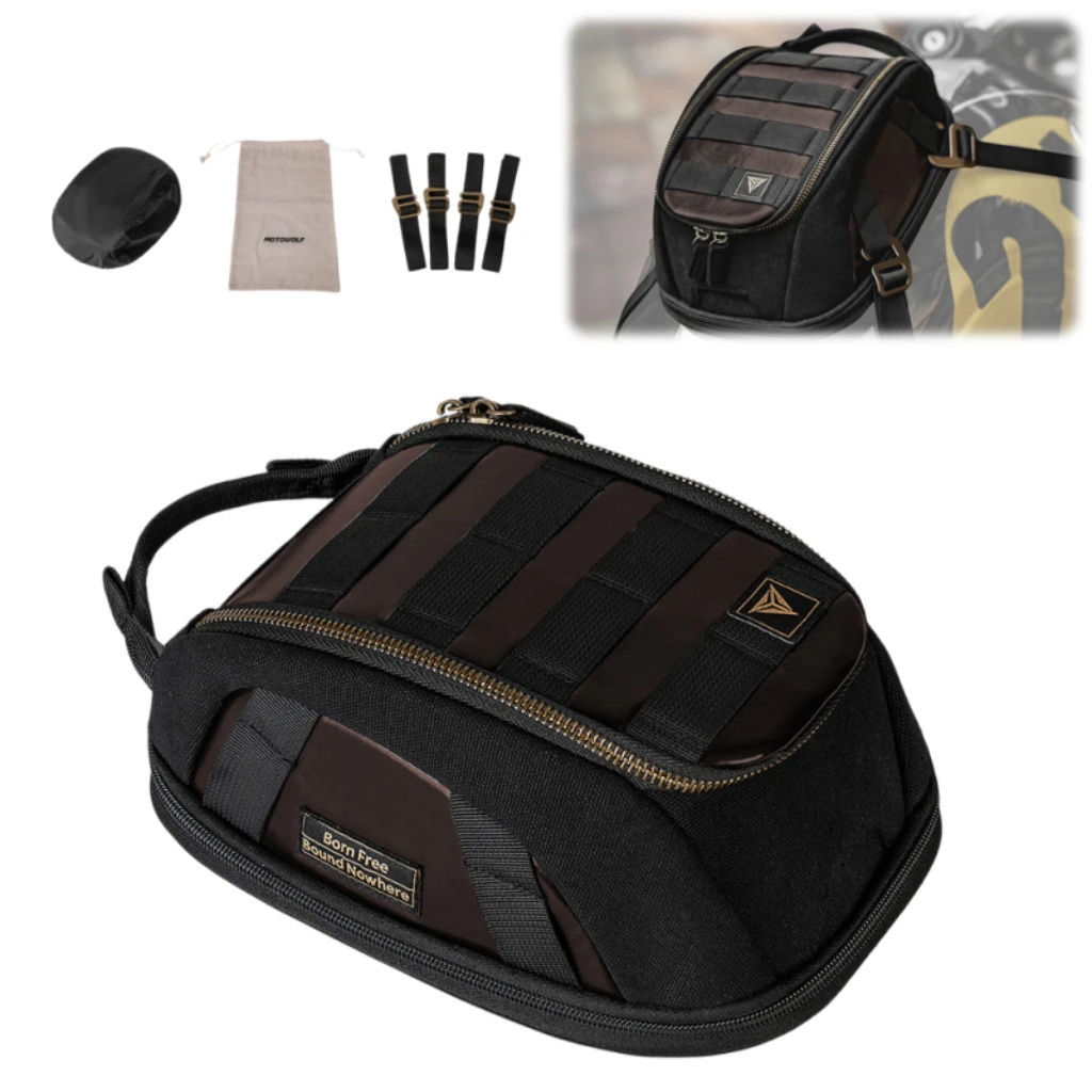 

Motorcycle Tank Bag Expandable Waterproof Retro Leather Motorbike Magnetic Fuel Tank Pack Touring Travel Luggage Accessories