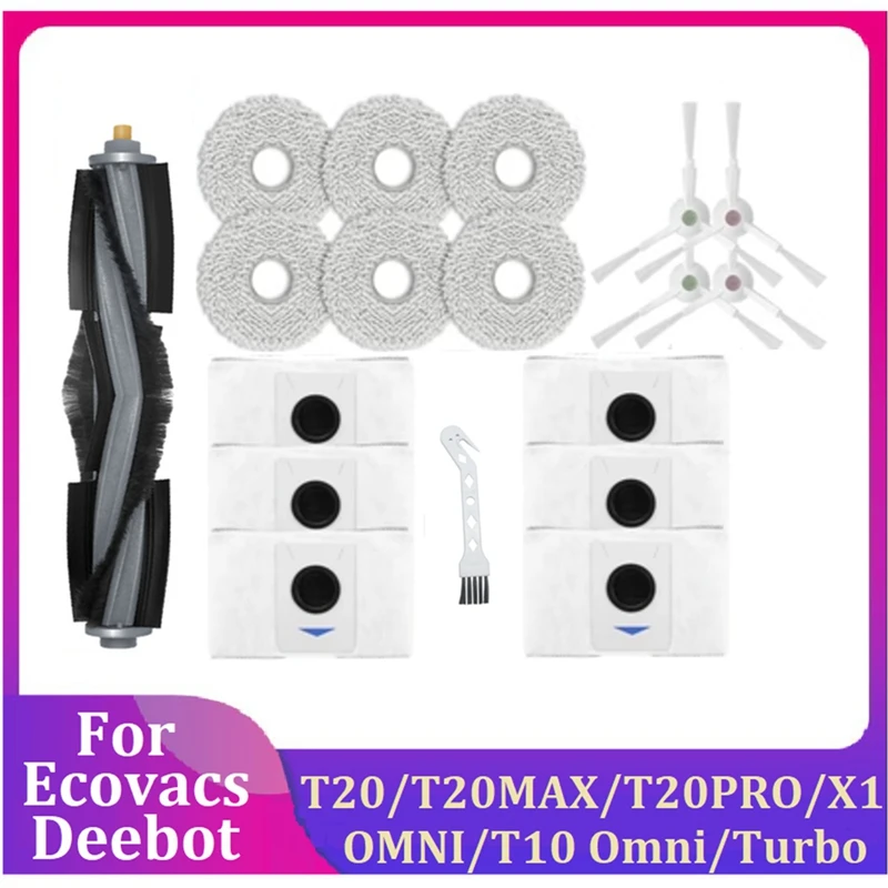 Promotion!18PCS For Ecovacs Deebot T20/T20MAX/T20PRO/X1 OMNI/T10 Omni/Turbo Vacuum Cleaner Main Side Brush Dust Bag Mop Cloth