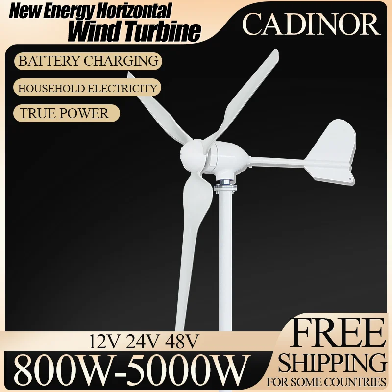 China 5000W 3 Blades New Energy Horizontal Wind Turbine Generator 12v 24v 48v Home Use Low Noise Small Windmill