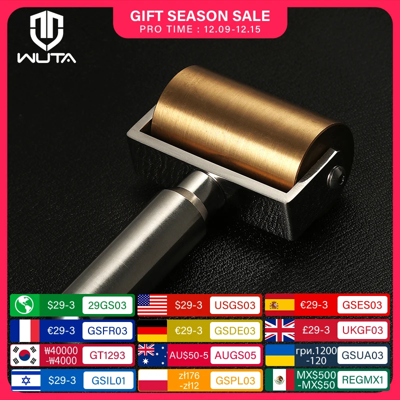 WUTA Design 1000g Smooth & Silent Solid Brass+Stainless Steel Leather Craft Roller Edge Creaser Glue Laminating DIY Tools 65mm