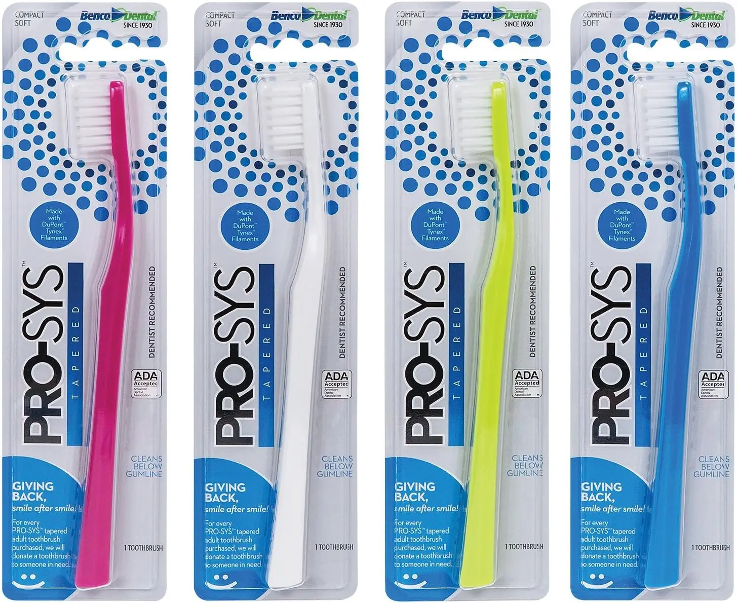

Adult Tapered Soft Toothbrush 4-Pack - ADA Accepted, Dupont Bristles
