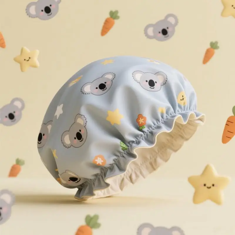 

1 Pcs Women Shower Cap Waterproof Wide Elastic Band Reusable Bathroom Cup Cartoon Cat Bear Dog Shower Hat Bathroom Accessories