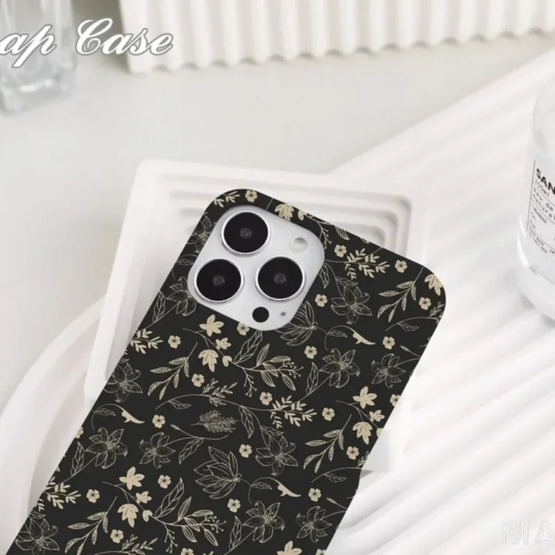 Black Pressed Flowers Phone Case For IPHONE 16ProMax 15 14 13 12 11 PRO Plus Acrylic TPU Two in one Mobile Phone Cases