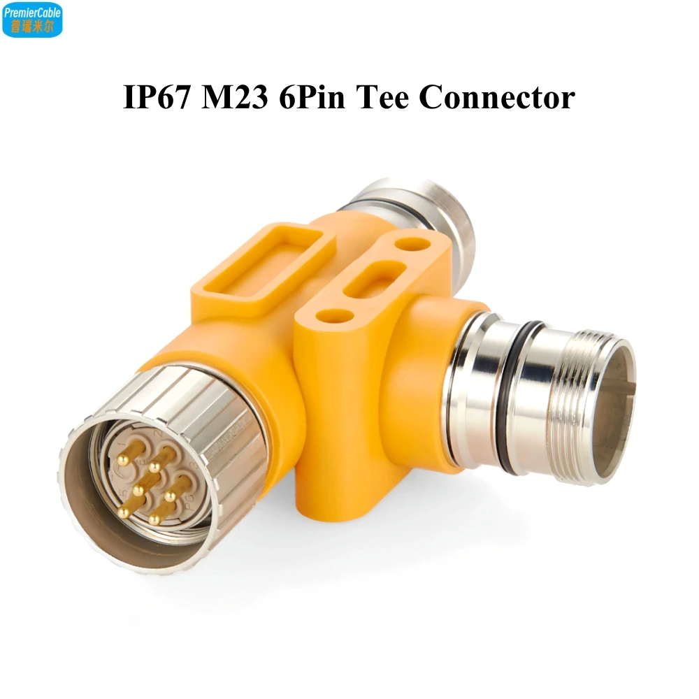 IP67 M23 TAP Tee Connector 6 Pin Male Solder Type Plug Shield M23 6 Poles Female Circular Connector