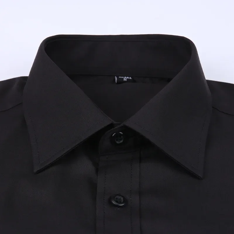 Classic Black French Cufflinks Men's Business Dress Long Sleeve Shirt Lapel Men Social Shirt 4XL 5XL 6XL Regular Fit