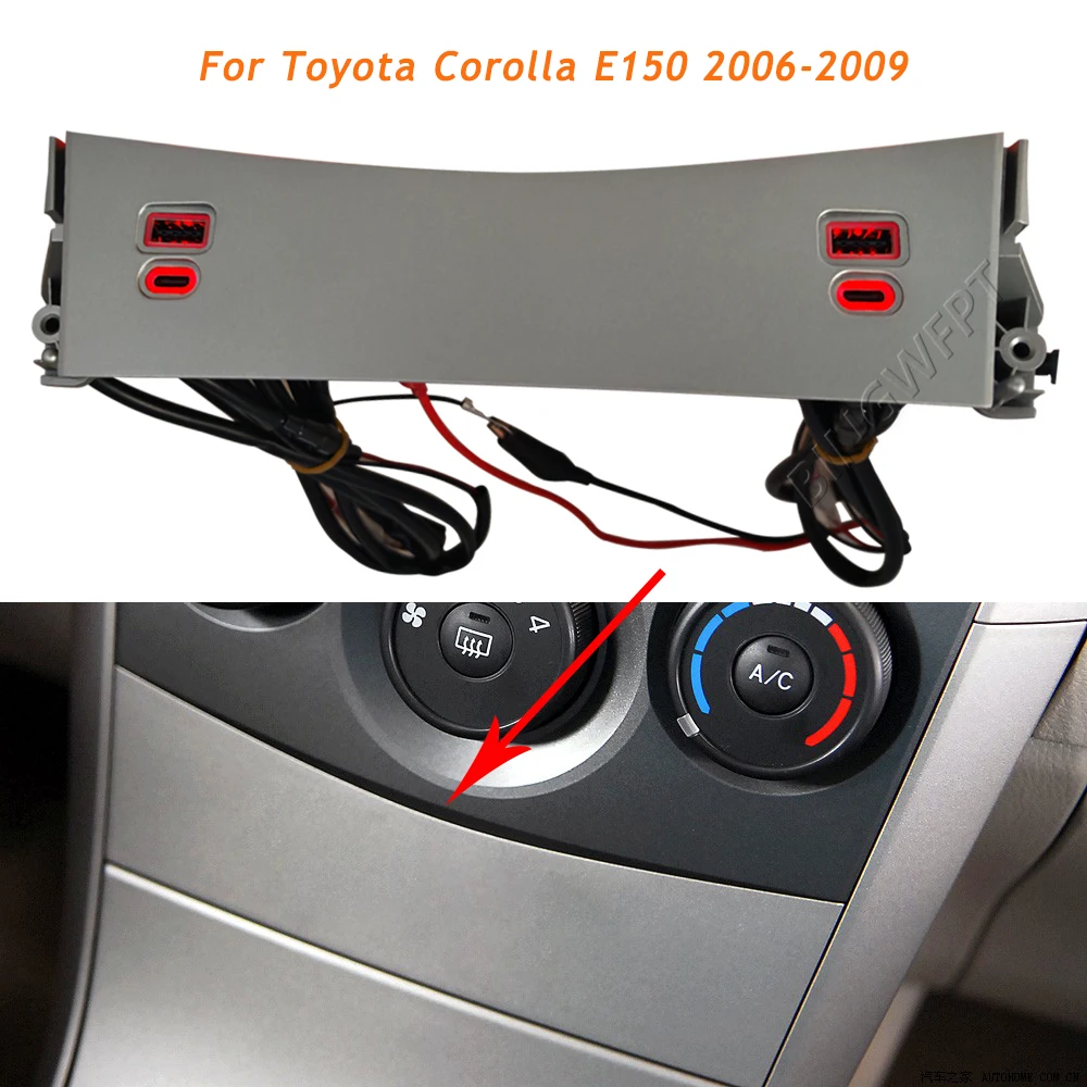 Car USB Type-C Quick Charger Socket Audio Radio U-disk Flash Input Charging Adapter For Toyota Corolla E150 2006 2007 2008 2009
