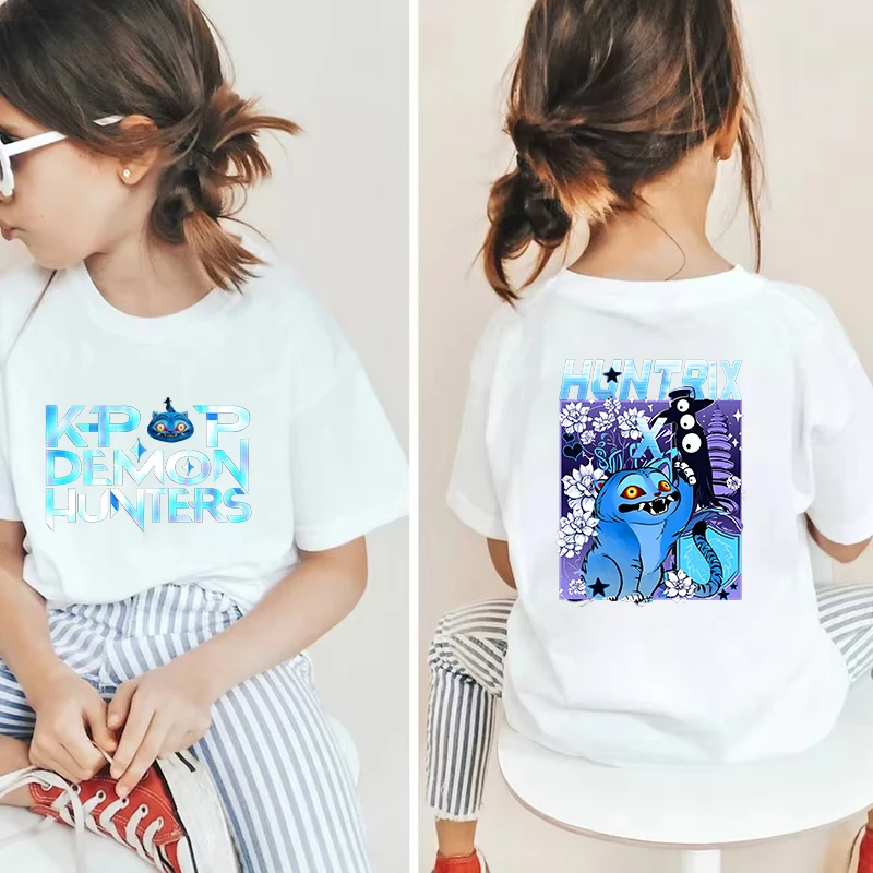 مضحك الطفل الملابس القطنية Kpop شيطان الصيادين النمر الجرافيك Y2k بلايز الفتيات الفتيان تي شيرت الاطفال قصيرة الأكمام تيز قمصان الزي