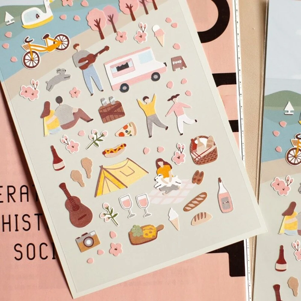 Koreańskie naklejki importowane Suatelier, urocze wiosenne naklejki z motywem sakury, naklejki do scrapbookingu DIY, naklejki do pamiętnika, artykuły papiernicze, przybory szkolne.