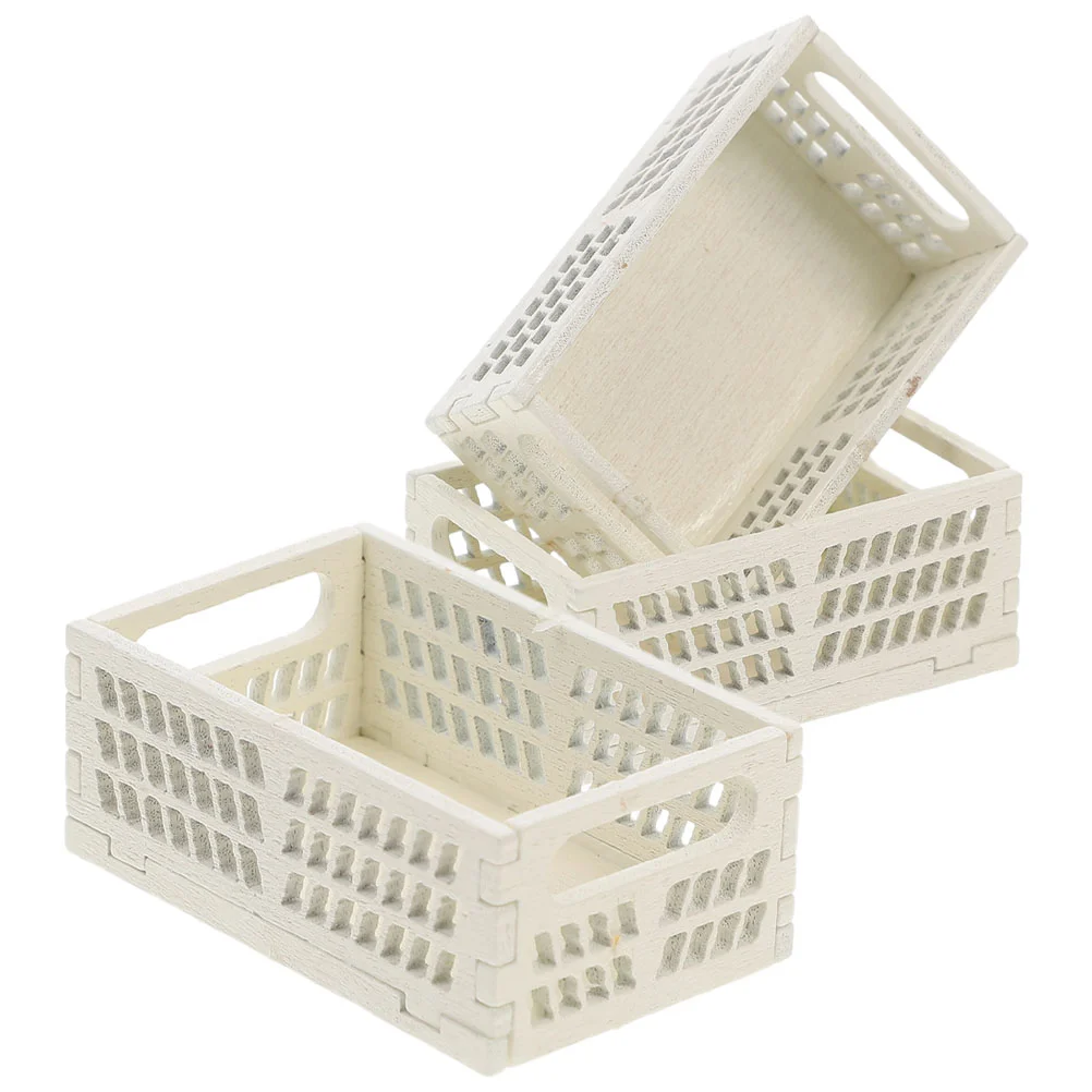 3 Pcs Food Basket House Storage Box Baskets Wood Mini Furniture for Dollhouse