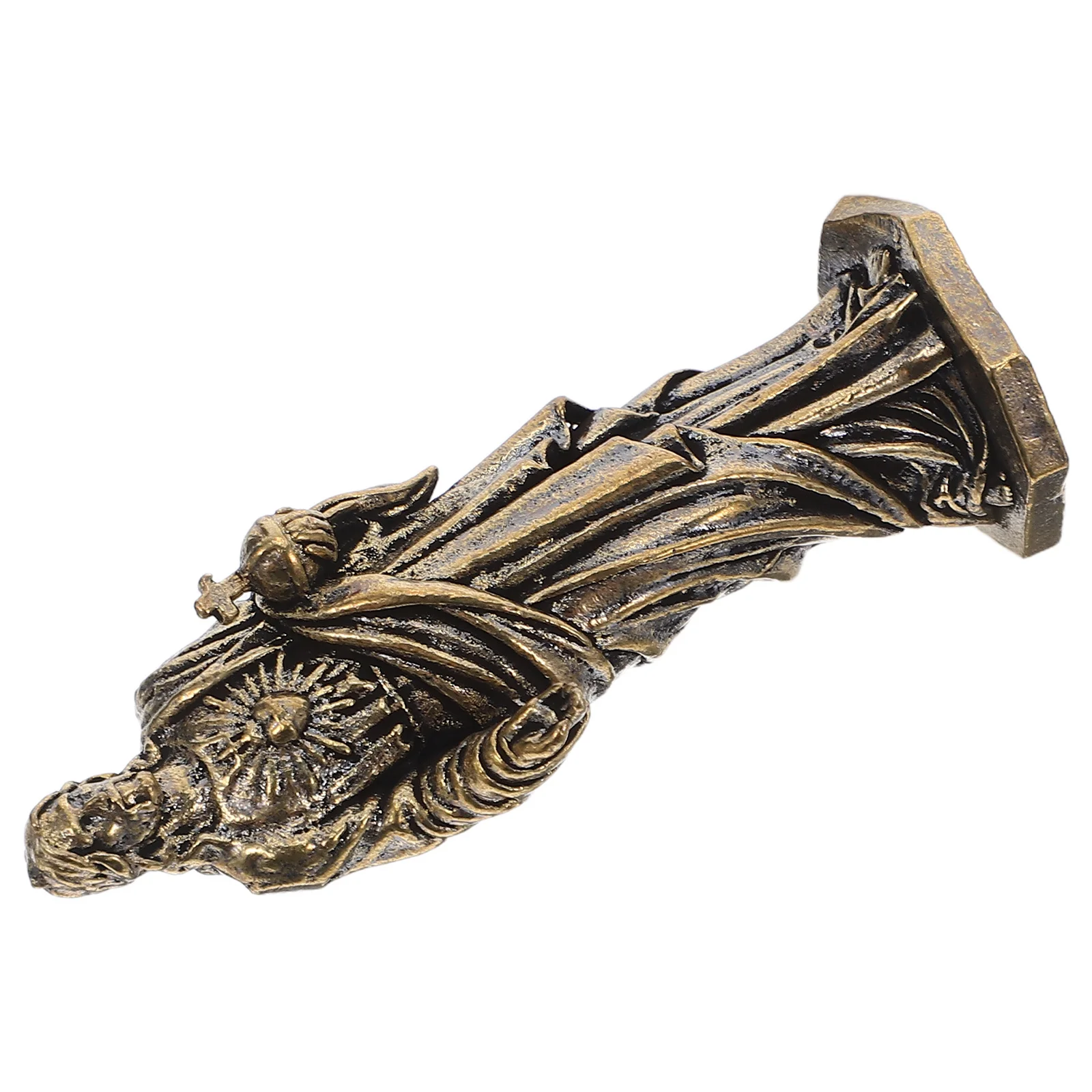 

Miniature Jesus Statue Brass Craftsmanship Tiny Design Desktop Bookshelf Ornament Uplifted Desktop Jesus Decor