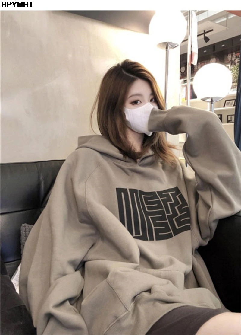 Retro sweatshirt for women autumn and winter new Korean style student print hooded loose jacket top for women trendy Clothing