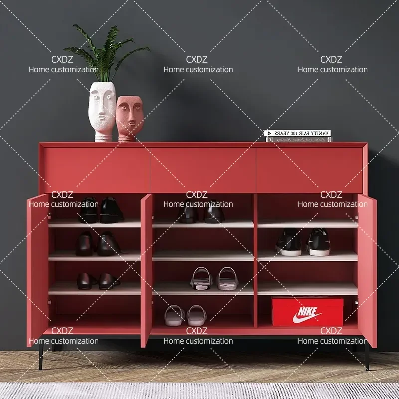 Italian Minimalist Rice Gray Shoe Cabinet Home Storage Porch Entryway Partition Ultra Thin Door Integrated Hallway Organizer