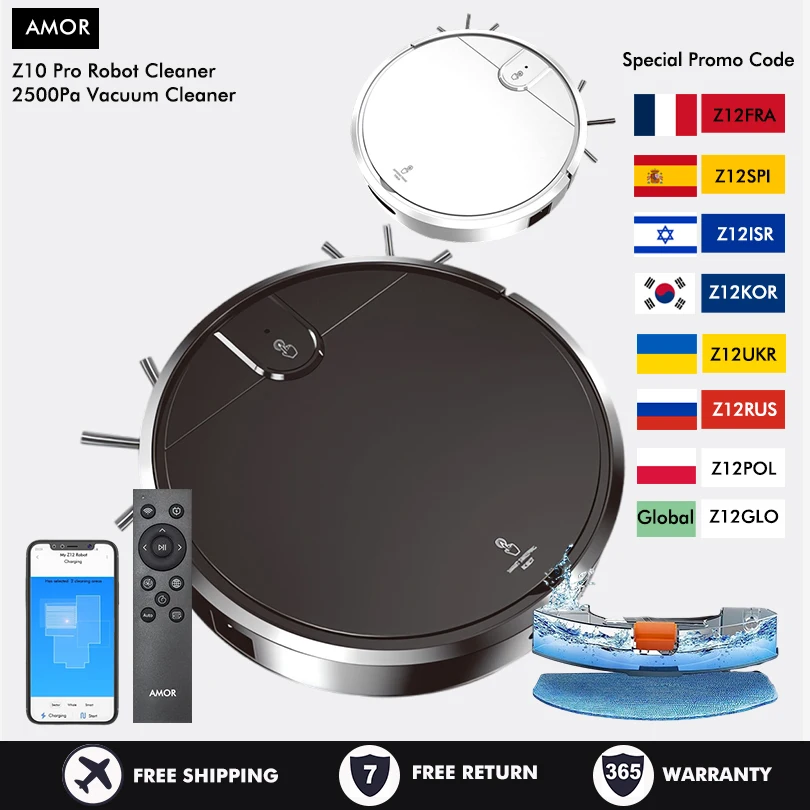 

Z10 Robot Vacuum Cleaner, WIFI App Virtu al Navigate Smart Robot 2500PA Suction, Electric Wet Mopping and Sweeping Floor Washing