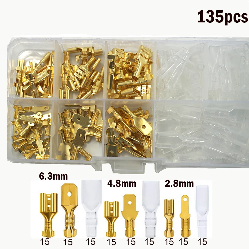 135/320PCS 2.8mm 4.8mm 6.3mm Male and Female Wire Spade Connector and Insulating Sleeve Assortment Kit for Car Audio Speaker