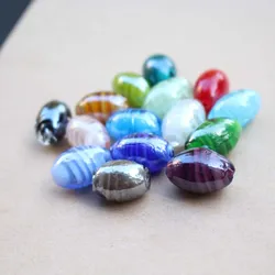 10Pcs 12*16mm Handmade Lampwork Glass Beads Stripes Multi-color Oval shape Charm Beads for Jewelry Bracelet Necklace Earring DIY