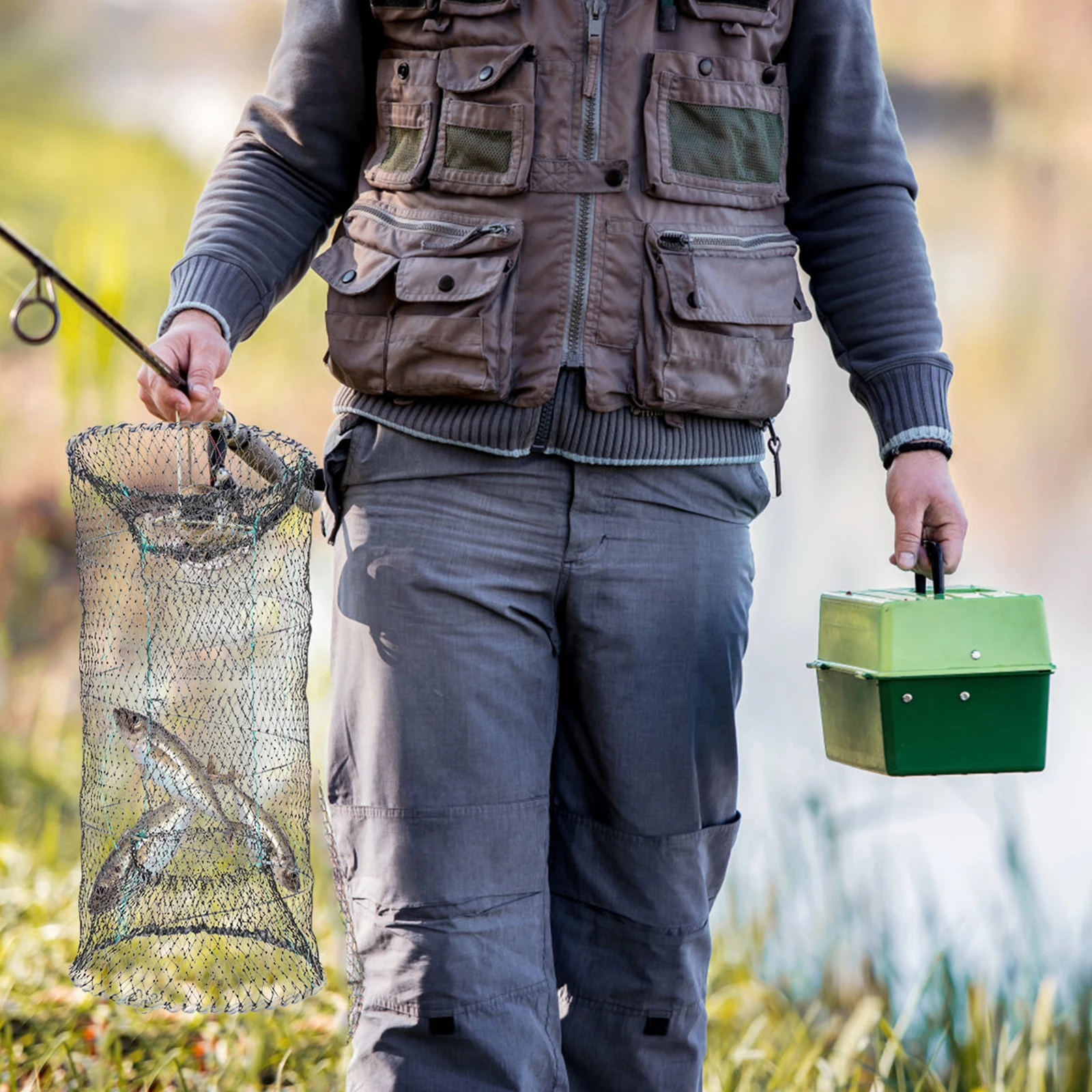 

Folding Fishing Net Crab Cage Nets Portable Mesh Trap Foldable Bait Cast