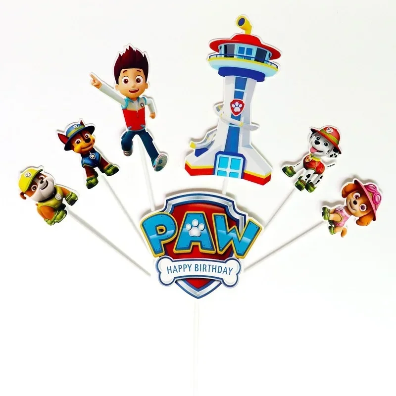 Paw Patrol Taartversiering Set Plug-in Cartoon Figuren Ryder Marshall Bakbenodigdheden Kawaii Anime Cups Taartkaart voor Kinderen Geschenken