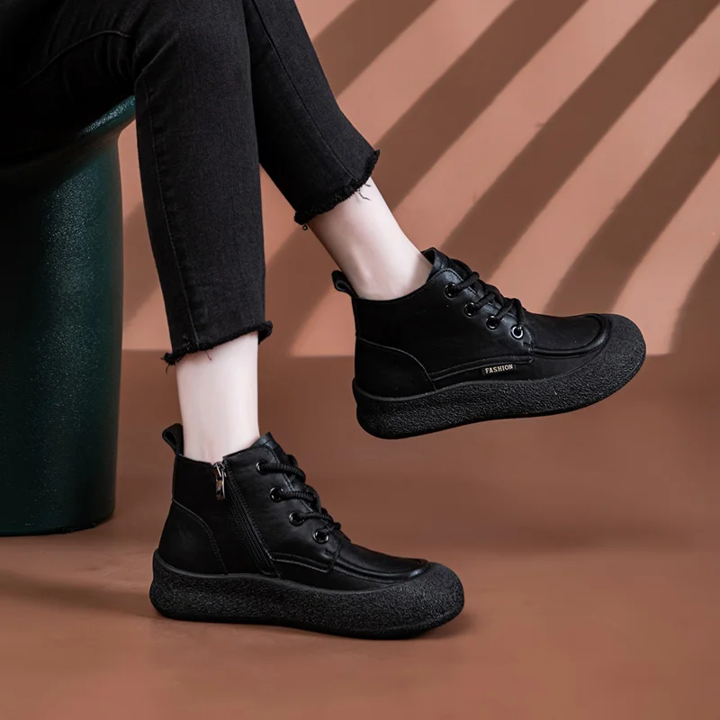 AIYUQI Boots Women Vintage 2026 New Autumn Flat Women\'s Ankle Boots Fashion Plus Size Round Toe Lace-Up Booties Ladies