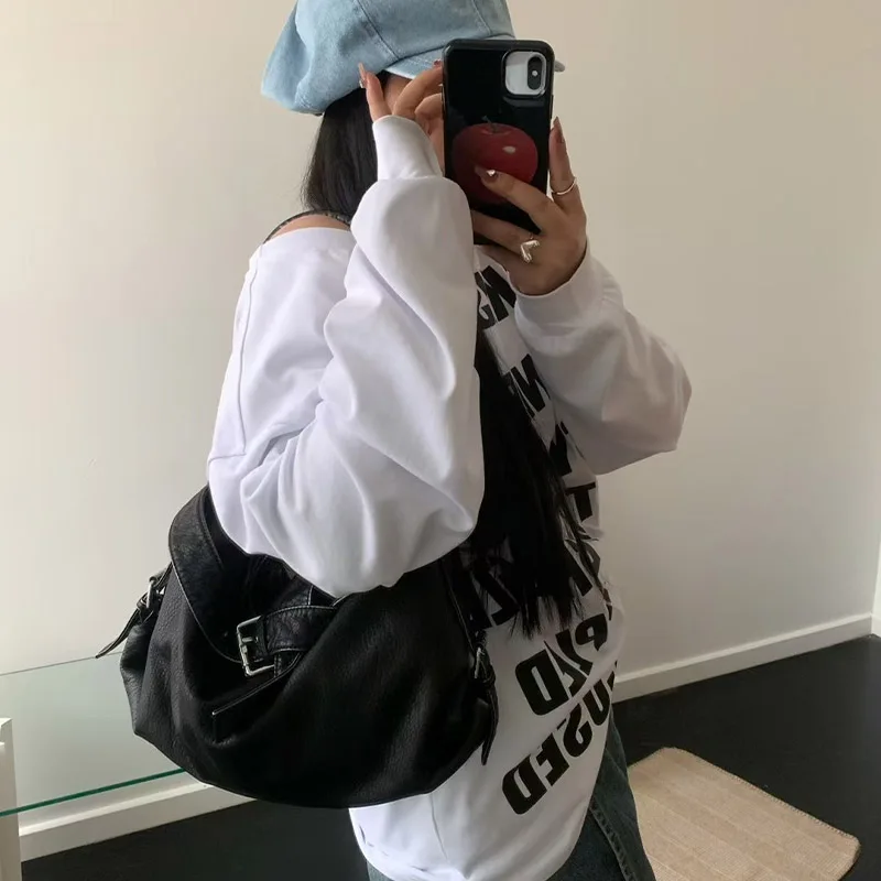 

2025 new trend hot girls personalized retro motocross tote bag large capacity one shoulder fashionable spring armpit tote bag