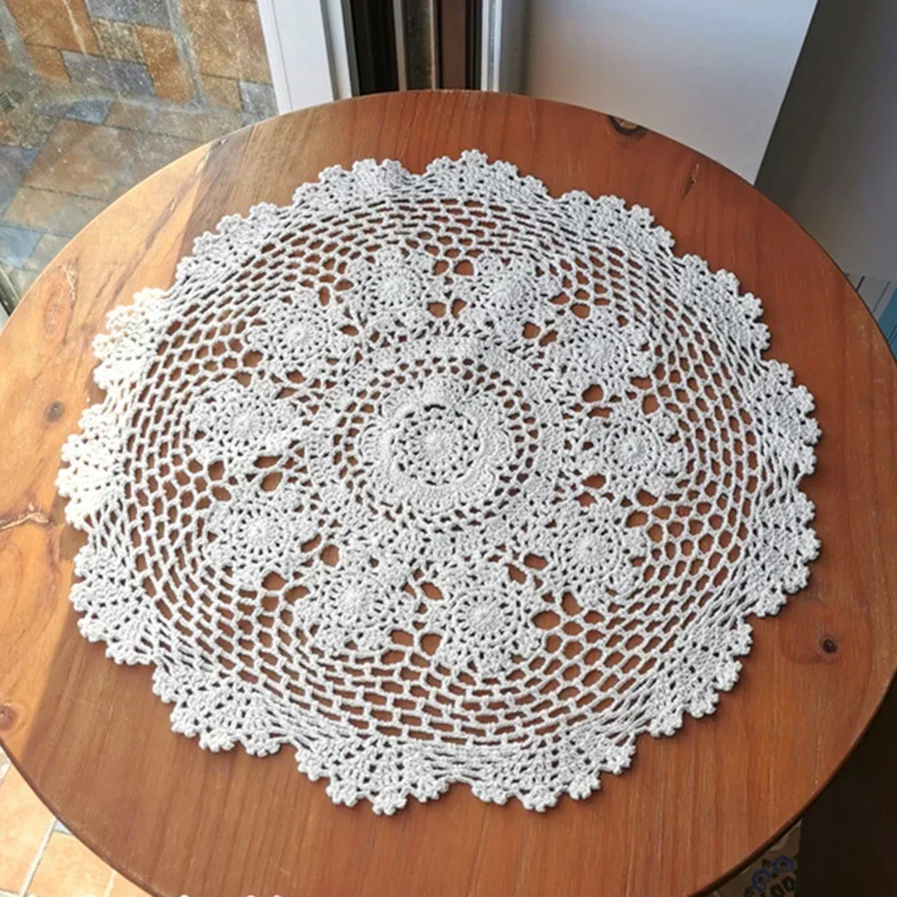 1 Pcs Decorative Scarf Tablecloth Small Round Lace Tablecloth Retro Crochet Cotton Lace Flower Tablecloth 50cm Round Table Mat