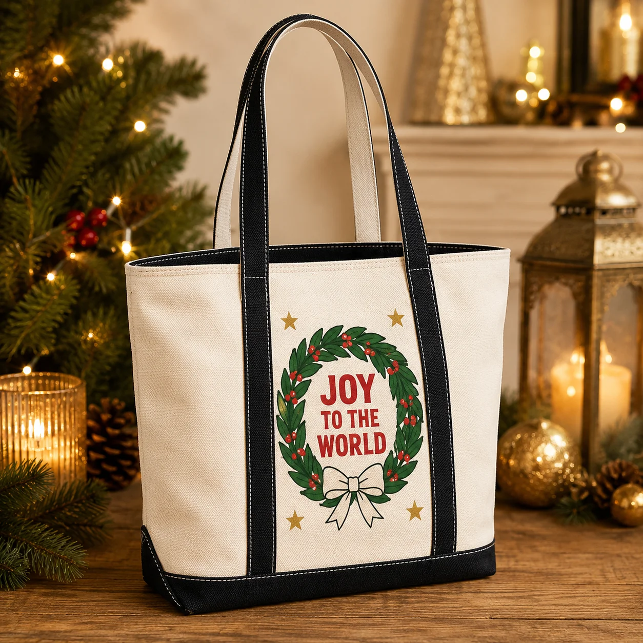 Canvas Tote Bag Festive Christmas Personalized Text Tree Print Reusable Shopping Handbag For Women Family Holiday Christmas Gift