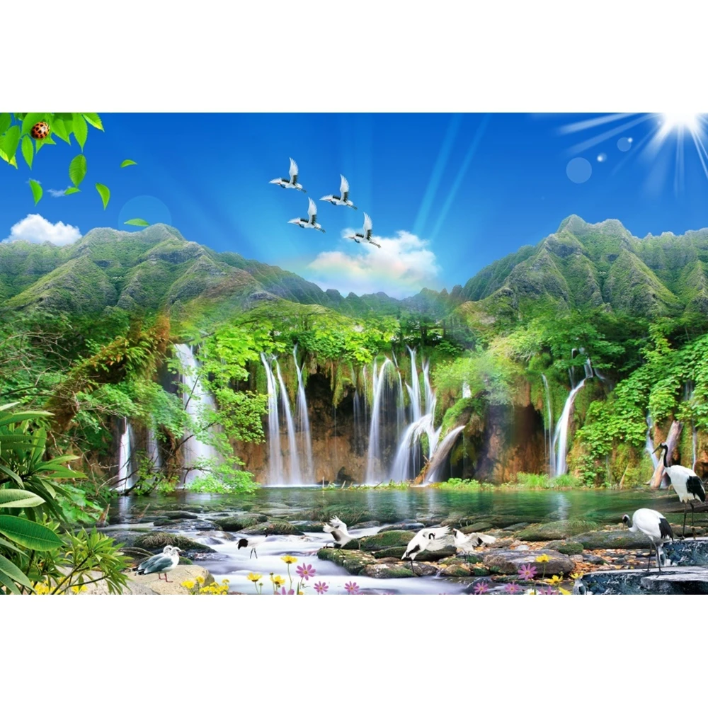 Spring Nature Scenery Waterfall Landscape Photography Backdrops Mountain Forest Room Decor Photographic Background Photo Studio