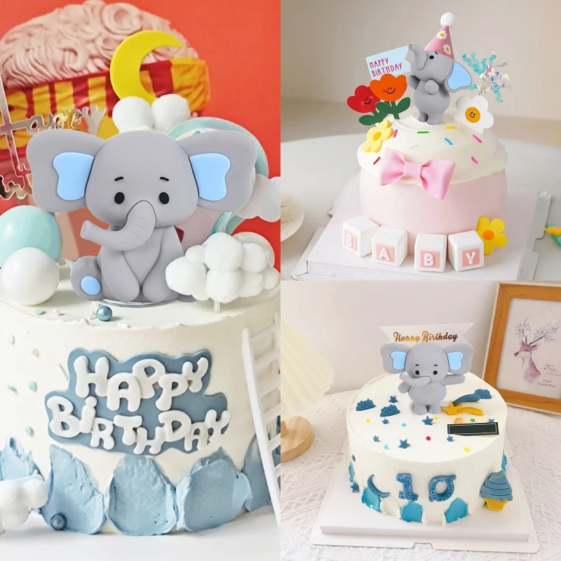 

Cake Topper Cartoon Elephant Baby Soft Rubber Doll Ornament Baby Shower Cake Decoration Birthday Party Cake Topper Gender Reveal