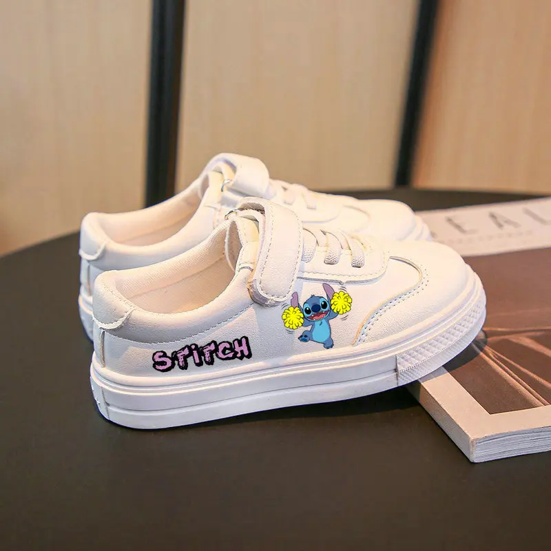 Children Stitch Casual Sneakers Stitch Student Casual Sports Shoes Kids Boy Girl Teen Cartoon Print White Flat Bottom Shoes