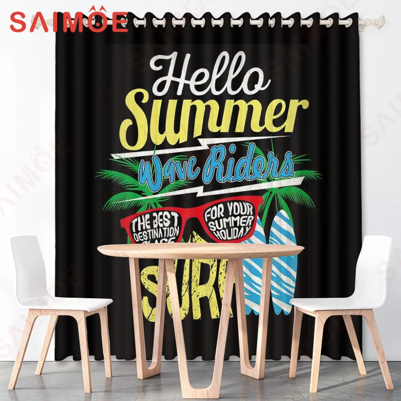 Summer Colorful Forest Beach Sunset 3D Curtains Waves Custom Thin Polyester Fabric Home Office Background Decorations with Hooks