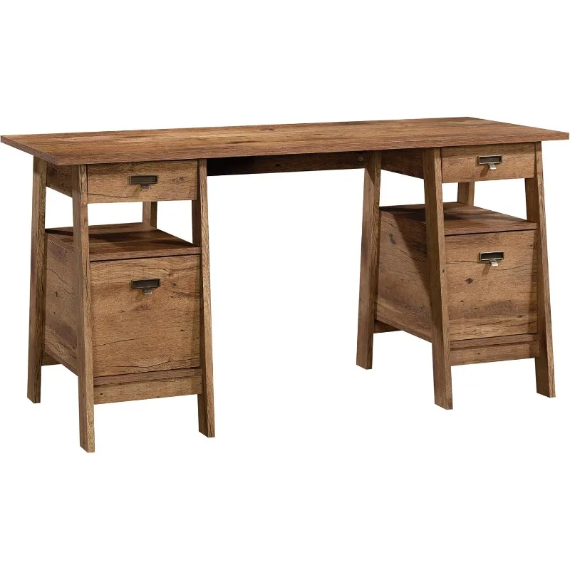 

Executive Trestle Desk,Home Office Desks with 4 Drawers,59"D x 24.9"W x 29"H, Vintage Oak finish