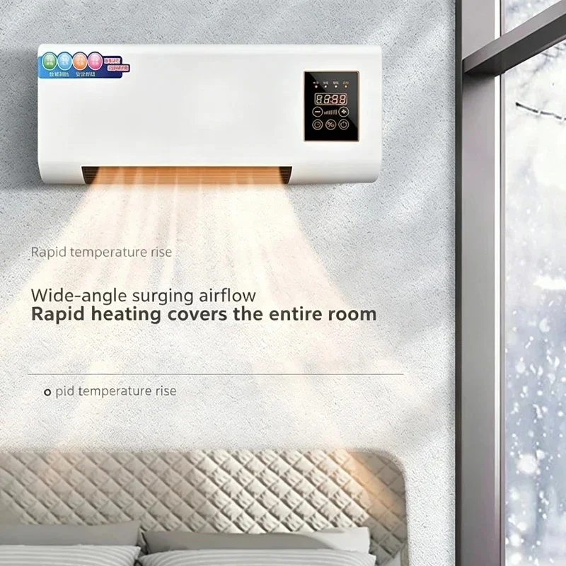 Wall Mount Electric Air Conditioner Fan, Heating & Cooling Space Heater Fan With Remote Control Timer Adjustable Temperature