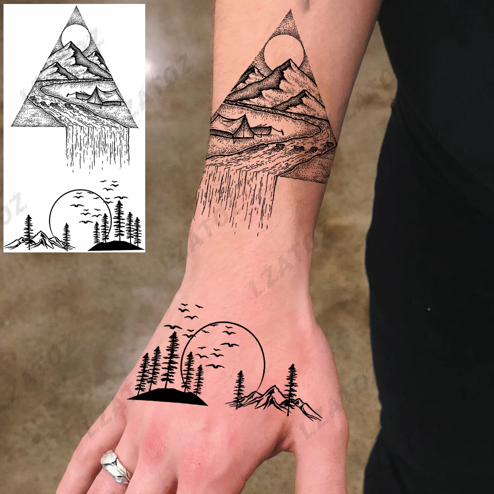 Unique Triangle Temporary Tattoos For Men Women Adult Realistic Geometricocean Waves Fake Tattoo Sticker Hand Washable Tatoos