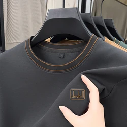 New Autumn and Winter Men's Solid Color Designer Hot Stamping High Quality Business Golf Round Neck Sweatshirt T-shirt Tops