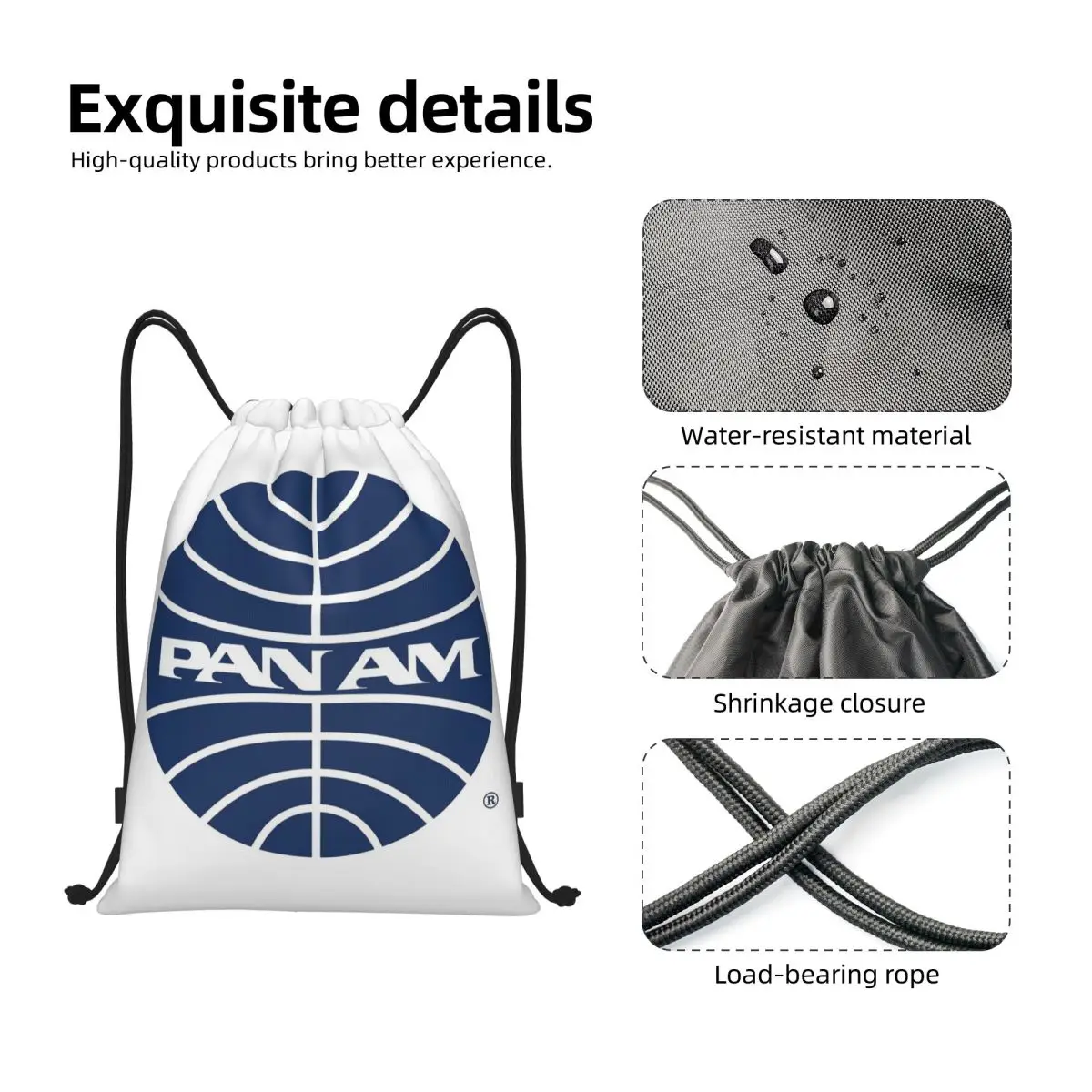 Pan Am Mid 1950s Globe Inverted Backpacks Fashion Portable Drawstring Bundle Pocket Storage Bag Book Bags For Travel Students