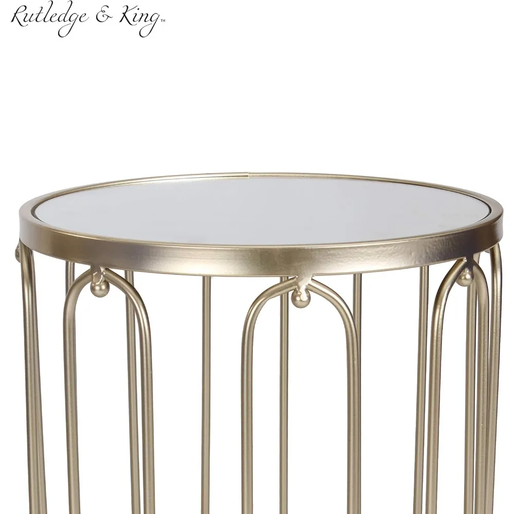 Gold Round Nesting End Table Set with Mirrored Tops by Rutledge & King Braswell