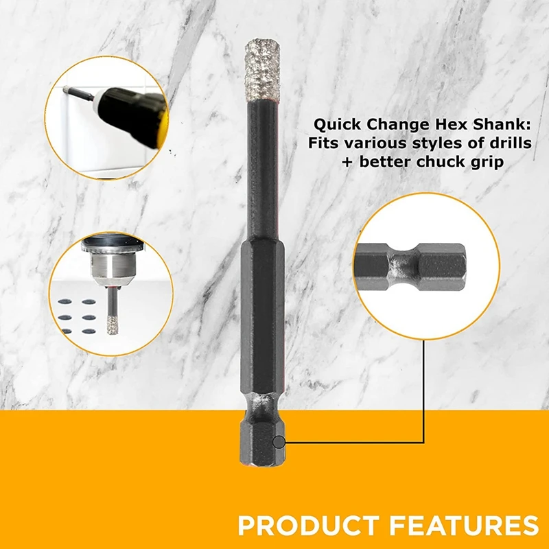 Black Drill Bits 4Pcs - (6Mm), (8Mm), (10Mm), (12Mm) - Hex Shank - Tile Drill Bits
