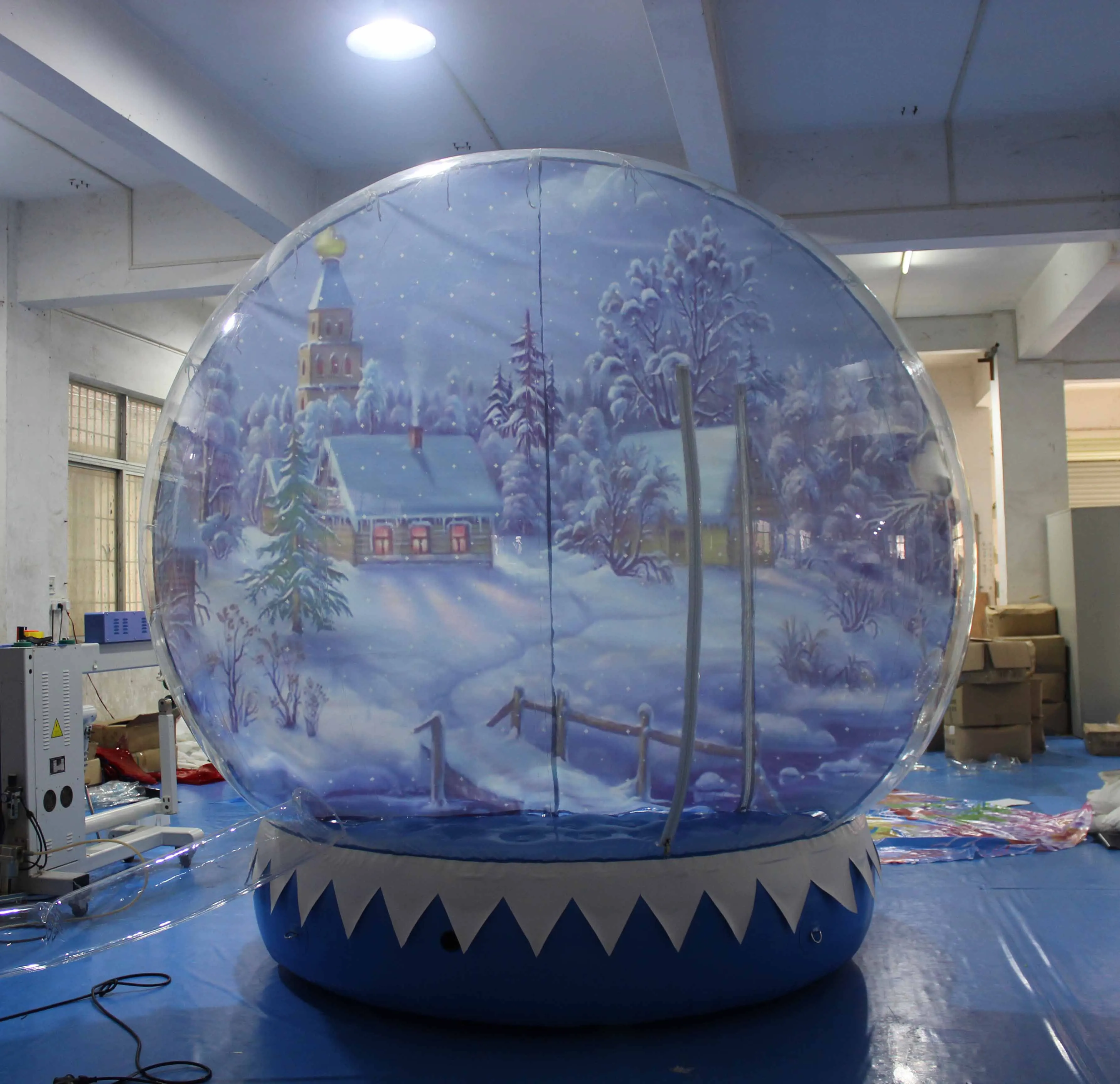 Cabina de fotos de globo de nieve inflable de casa de burbujas gigante de Navidad de 3 metros de diámetro, globo de nieve inflable de casa de rebote con nieve que sopla
