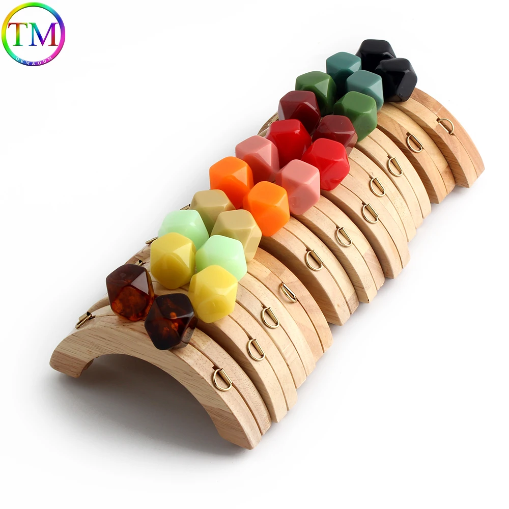 2/4/8PCS 13.5x8.5cm Colorful Resin Bead Wood Purse Frame For Making Kiss Clasp Obag Handles Shoulder Sewing Brackets Accessories